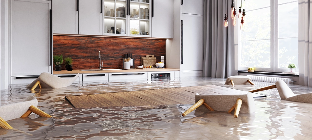 Flooded Floor In Kitchen From Water Leak