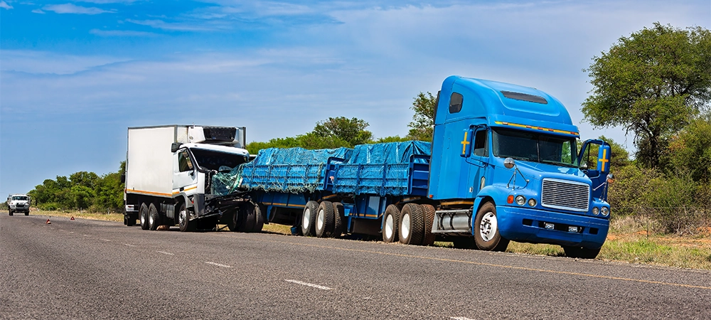 two freight trucks crashed on the highway accident damaged